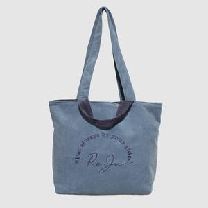 Custom Embroidery Logo Solid Color Open Organic Recycled Corduroy Durable Heavy Duty 15 Inches Shopping <b>Tote</b> <b>Bag</b> <b>Promotion</b> - Product Image 1