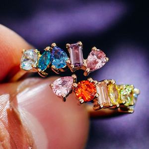 Anneaux de mariage en or 24 carats personnalisés et colorés de Corée pour femmes, ensemble d'anneaux de mariage en or 18 carats avec pierres précieuses de laboratoire, ensemble d'anneaux tendance pour filles - Product Image 3