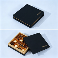 Boîte rigide sur mesure avec couvercle et base, noir mat, estampage à chaud en feuille d'or, gaufrage, 18 compartiments pour chocolats de qualité supérieure