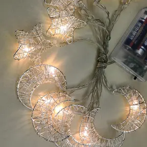 Oro Plata Musulmán Hogar Eid Decoración Ramadán Luces de hadas Forma De Luna Eid Mubarak Metal LED Luz