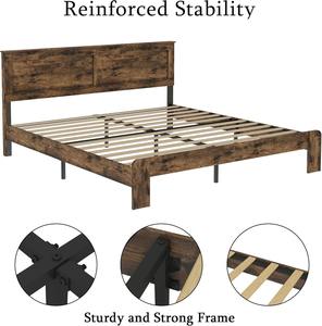 Cadre de lit king size en bois rustique vintage avec tête de lit et <span class=keywords><strong>lattes</strong></span> en bois, assemblage facile, fabrication en usine - Product Image 2