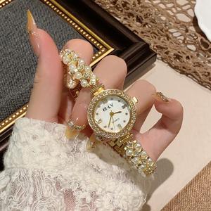 Orologio al quarzo da <span class=keywords><strong>donna</strong></span> con diamanti <span class=keywords><strong>di</strong></span> <span class=keywords><strong>lusso</strong></span> Reloj De Mujer Frach stile lega tempestato <span class=keywords><strong>di</strong></span> perle orologio rotondo al quarzo - Product Image 5