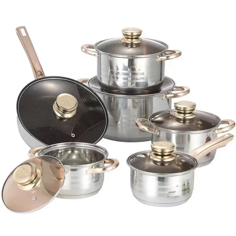 Hỗ trợ tùy chỉnh bán buôn thép không gỉ 12 cái cookingware sets soong đồ dùng nhà bếp Cookware sets Cooking Pot Set với