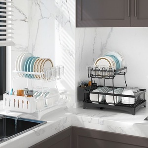 Sea Shark Countertop Dish Rack Carbon Steel 2 Tier Drain Rack Kitchen Storage Organizer For <b>Plates</b> Bowls Glasses - Product Image 4
