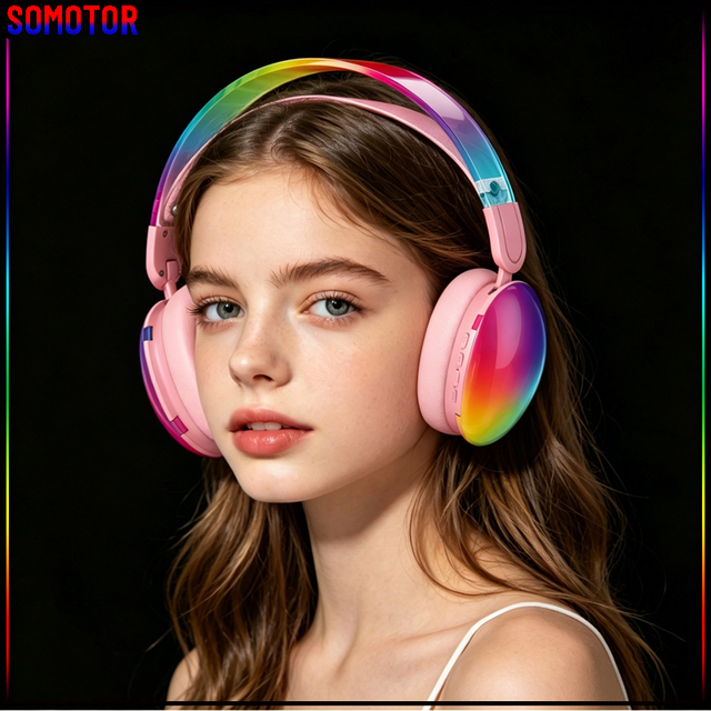 Wholesale Bluetooth 5.0 Macaron Gaming Headset Wireless Over-Ear Headphone with RGB Color Light for Travel Sport
