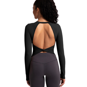 <span class=keywords><strong>T</strong></span>-<span class=keywords><strong>shirt</strong></span> de course à manches longues extensible léger à dos creux pour femmes grande taille en polyester Logo personnalisé sans couture pour adultes - Product Image 1