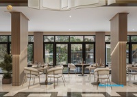 Ensemble de mobilier de luxe pour restaurant buffet : table confortable et chaises métalliques, banquette moderne en velours et ensemble de salle à manger pour buffet d'hôtel
