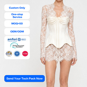 Robe Corset en Dentelle SHENGFU, Bustier Sexy en Satin <span class=keywords><strong>Blanc</strong></span>, Manches Longues Transparentes, Mini Robe de Soirée Club pour Femme, Vêtements Personnalisés OEM - Product Image 1