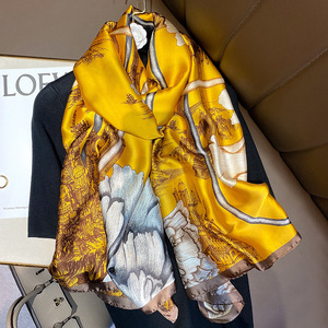 Alta calidad nuevo suave grande 180*90CM bufandas de seda Hijabs elegante flor de loto impreso bufanda de seda chal de playa envoltura para la cabeza para mujeres
