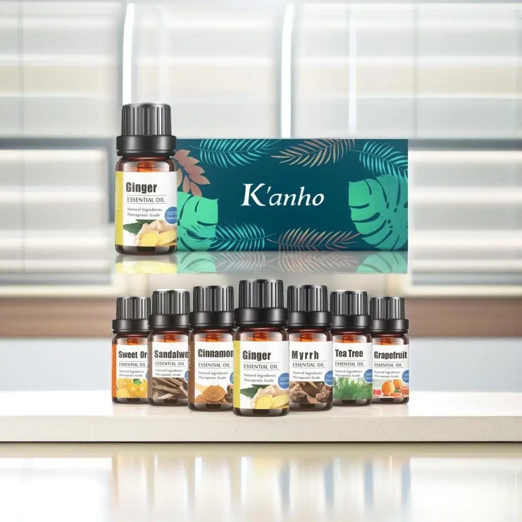 Kanho 100% aceite esencial puro de lavanda a granel jengibre árbol de té menta Romero Rosa aceite esencial (nuevo) para difusor masaje esquí