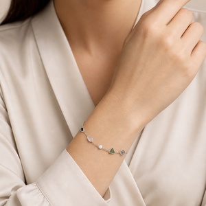 Bracelet à breloques en argent sterling 925 avec pierres naturelles multicolores, serti clos, pierres triangulaires et marquises, chaîne, bijoux tendance pour femme, rhodié - Product Image 2