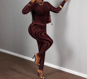 Viviblook Z304ST01 Nuevo Conjunto Casual de Dos Piezas para Mujer, Estilo Urbano, Sexy, Transparente, Ajustado, Top de Manga Larga y Pantalones - Product Image 1