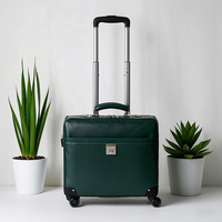 Valise de voyage à roulettes classique en cuir vert véritable vintage pour ordinateur portable, fabriquée par le fabricant OEM, bagage cabine