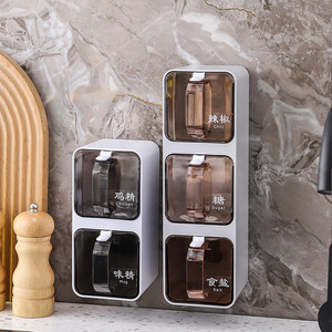 Pot organisateur d'épices mural de <span class=keywords><strong>cuisine</strong></span> ensemble de boîte de <span class=keywords><strong>rangement</strong></span> de sel d'assaisonnement récipient à condiments en plastique avec cuillère - Product Image 5