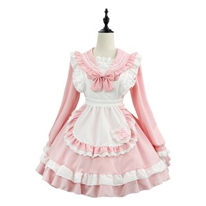 Japanese Sweet Maid Costume Pink Long Sleeve Dress With Apron Set Cosplay Outfit Spring 2024 Fresh Style - Product Image 5