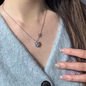 S925 Pure Silver Winter Crystal Necklace <b>Snowflake</b> Pearl Tassel Exquisite <b>Light</b> Luxury High-End Long Collarbone Chain High - Product Image 5