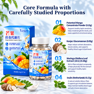 Comprimés de soutien à la gestion de l'appétit à la mangue, marque privée, extrait végétal naturel 0,8g, 60 unités, favorisent le bien-être métabolique et augmentent la satiété - Product Image 4