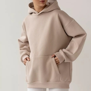 Sudadera con capucha de algodón polar de gran tamaño con estampado de logotipo personalizado y hombros caídos para mujer - Product Image 4