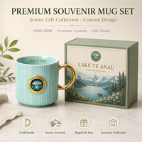 Mug à café de luxe en porcelaine fine, motif paysage de Fiordland en Nouvelle-Zélande, vert menthe pastel, avec anse dorée, anti-fuite, compatible lave-vaisselle et micro-ondes