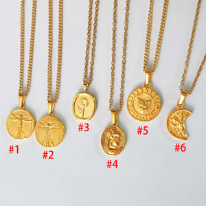 Collier pendentif vintage en or scintillant, homme de Vitruve, fleur, tournesol, centurion, soldat, tête de tigre, saint Christophe, charme tendance - Product Image 2