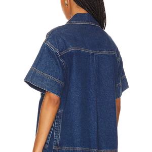 Robe en jean décontractée à motifs floraux avec broderie en dentelle et décoration ajourée, écologique et respirante, taille XL, lavable - Product Image 2