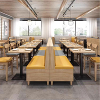 Ensemble de table à manger commerciale, ensemble de sièges en cuir, meubles de restaurant en bois massif, table et chaise de café pour la restauration
