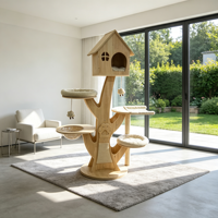 Arbre à chat TreeHaus moderne et luxueux, en forme d'arbre, avec maisonnette en bois, bol en acrylique, perchoirs rembourrés, 4 niveaux, pour chats d'intérieur