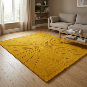 Alfombra Moderna de Primera Calidad en Color Amarillo Mostaza con Elegante Patrón Floral Tallado para Sala de Estar, Dormitorio y Decoración del Hogar - Product Image 3