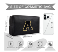 Pochette de maquillage personnalisée avec initiale A-Z, petite trousse de toilette en PU avec fermeture éclair pour adolescentes, noire, organiseur de toilette