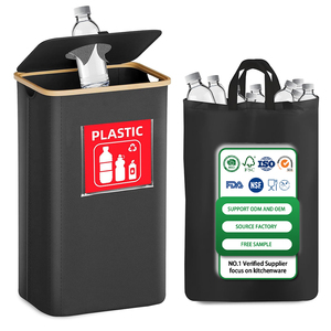 Poubelle de cuisine pliable pour recyclage, avec couvercle en bambou, 26 gallons (100L), pliable, étanche, panier à linge - Product Image 1