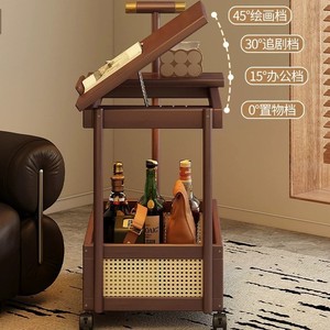 Side <b>table</b>, coffee <b>table</b>, movable sofa, side cabinet, <b>small</b> apartment <b>folding</b> trolley, living room shelf, solid wood vintage - Product Image 4