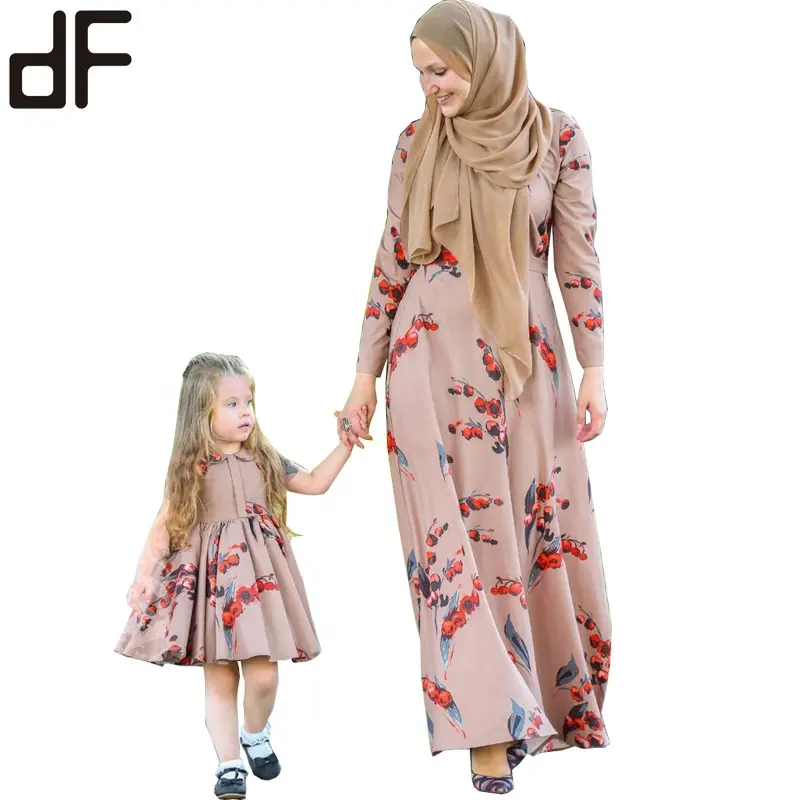 Oem Zomer Boho Maxi Lange Party Beach Casual Jurken Kid 'S Kleding Moslim Vrouwen Dochter Bijpassende Jurk Mama En Me outfits