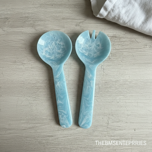 Cubiertos de resina al por mayor a precios directos de fábrica Servidor de ensalada de resina de mármol piedra Servidor de ensalada de resina Aqua Swirl - Product Image 1