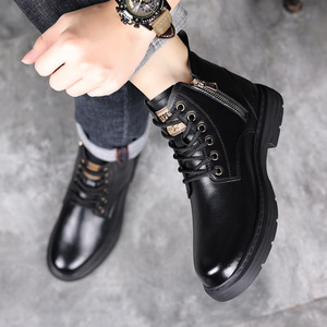 Bottes Martin pour hommes, à bout rond, talon épais, doublure en fourrure, semelle extérieure en caoutchouc antidérapante, style décontracté pour l'extérieur - Product Image 4