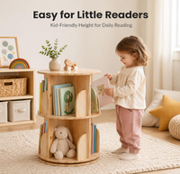 Étagère à livres rotative en bois massif naturel à 2 niveaux pour enfants 360 °   Organiseur de bibliothèque pivotant en bois pour chambre d'enfant, chambre à coucher, coin lecture