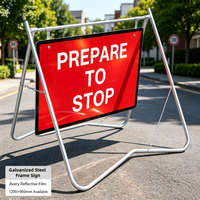 Panneau de signalisation routière temporaire en acier portable pour le contrôle du trafic, fabriqué en Australie, avec support pivotant et cadre métallique