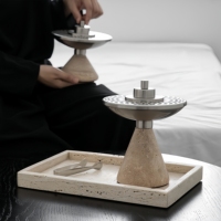 SAIDKOCC Brûleur d'encens aromatique 100% marbre naturel, sculpté à la main en pierre de travertin, parfumé, durable, Ramadan, Arabe