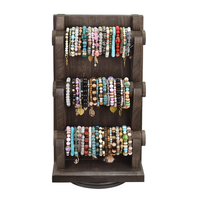 Présentoir de bracelet en bois à 3 niveaux brun foncé rotatif à deux côtés support d'organisation de chouchou de bracelet