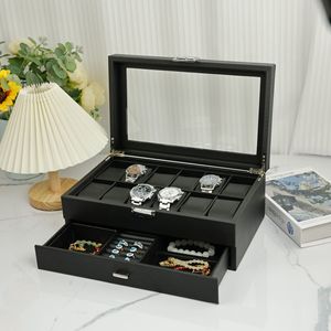 Tùy Chỉnh Sang Trọng 3-Khe Cắm PU Da Đồ Trang Sức Đồng Hồ Hiển Thị Trường Hợp Giả Da Lộn Lót Bền Hình Chữ Nhật Hình Dạng Màu Đen Hộp Đồng Hồ - Product Image 6