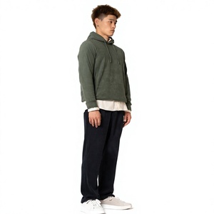 Sudadera con Capucha para Hombre, Color Verde Oliva, Corte Regular, Color Sólido, Felpa de Algodón, Informal, con Bolsillo, Antipilling, para Invierno - Product Image 4