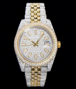 Relojes de Lujo con Diamantes Hip Hop, Esfera de Moissanita VVS, Cristal, Acero Inoxidable, Chapado en Oro Amarillo para Hombre y Mujer - Product Image 1