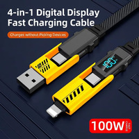 Kabel Pengisian Cepat 100W Tipe-C 4-in-1 dengan Selubung Nilon, Konduktor Tembaga Murni untuk Perangkat IOS & Android, Kompatibel dengan Earphone