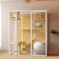 Villa panoramique pour chat, grande maison pour chat d'intérieur en bois massif et en verre avec un design luxueux