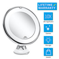 Miroir de maquillage LED pliable à trois couleurs avec éclairage supplémentaire, grossissement 10x et chargement USB – Vente en gros