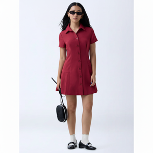 Vestido camisero liso rojo Nuon - Product Image 1