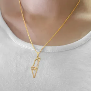 Collana con <span class=keywords><strong>Mappa</strong></span> di Israele e Stella di David Placcata in Oro 18k, Gioielli Ebraici alla Moda, Collana con Ciondolo Personalizzabile - Product Image 4