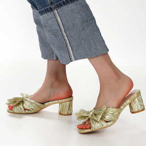Silver Glitter Heeled Sandals <b>Open</b> Toe Bow Decoration Summer Women's <b>Shoes</b> With <b>Back</b> Strap Buckle Closure - Product Image 3