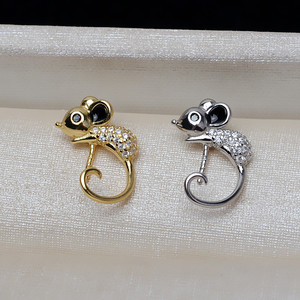 Pendentif souris du zodiaque en argent S925 avec collier à pendentif en perle de 8-9 mm, accessoires de bijoux DIY, plateau vide 3291 - Product Image 3