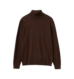 Kai Qi pakaian musim gugur dan musim dingin baru coklat tua pria lengan panjang turtleneck sweater