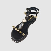Sandales plates personnalisées pour femmes avec pierres et perles, à lanières cheville, bout ouvert, confortables et antidérapantes